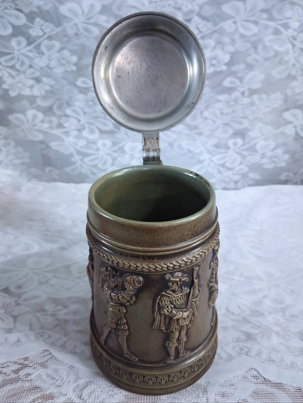 Vintage German Landsknecht Stein Pottery & Pewter Beer Mug DBGB